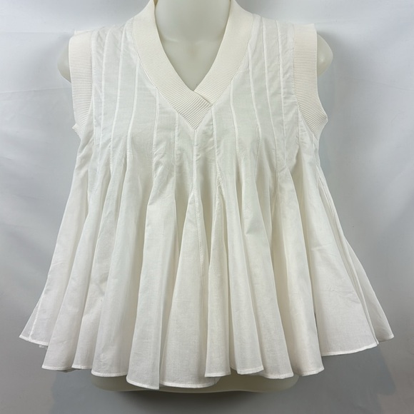 Anthropologie Ashish N Soni Poplin Babydoll Swing White Sleeveless Top Size S - Picture 10 of 14